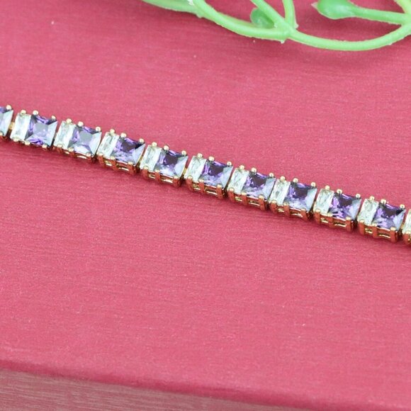 "Elegant Rose Gold Bracelet with Purple and Clear Gemstones, XPBL1008 - Picture 9 of 12